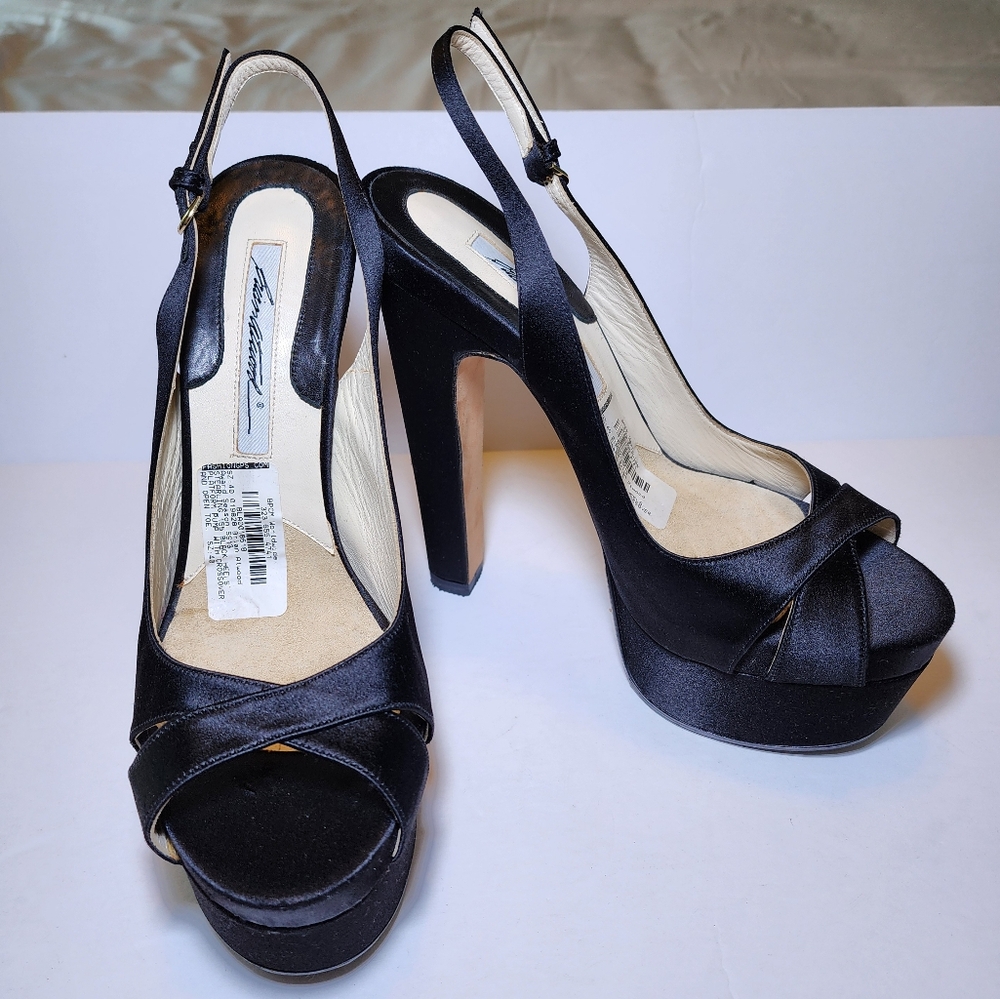Black Satin Platform Slingback Heels